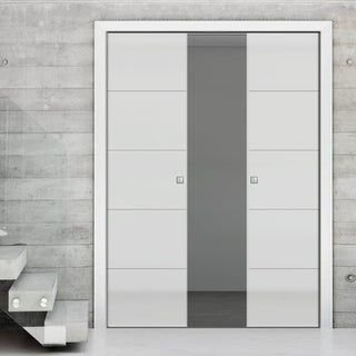 Image: Gullane 8mm Obscure Glass - Obscure Printed Design - Double Evokit Pocket Door