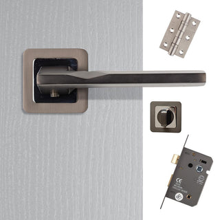 Image: Hadrian Bathroom Door Handle Pack - Matt Satin Black