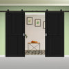 Top Mounted Black Sliding Track & Solid Wood Double Doors - Eco-Urban® Hampton 4 Panel Doors DD6413 - Shadow Black Premium Primed