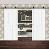 Top Mounted Black Sliding Track & Solid Wood Double Doors - Eco-Urban® Hampton 4 Panel Doors DD6413 - Cloud White Premium Primed