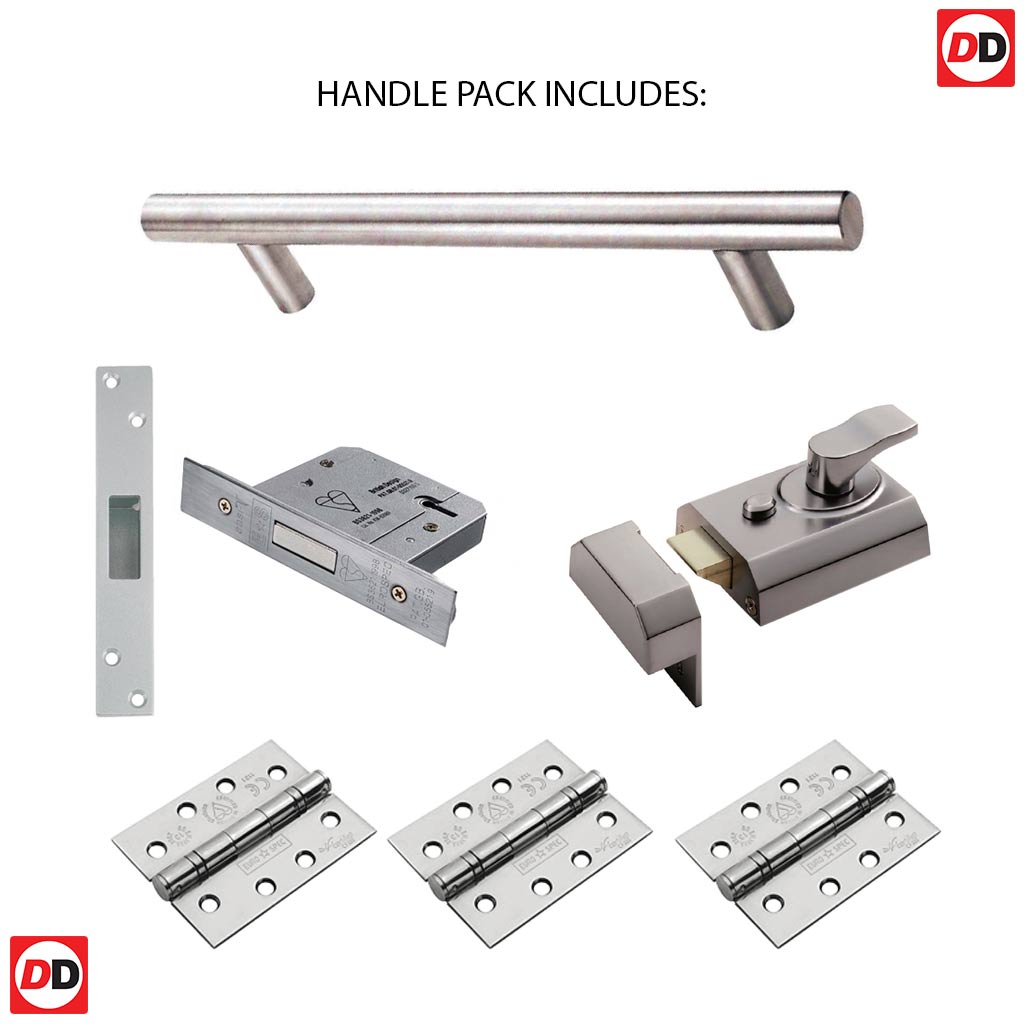 External 600mm T Bar Pull Front Door Handle Pack - Satin Stainless Steel