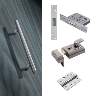 Image: External 600mm T Bar Pull Front Door Handle Pack - Satin Stainless Steel