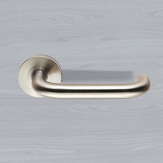 Image: 19mm Grade 4 Return to Door Safety Lever Handles on Round Rose - Anti Bacterial