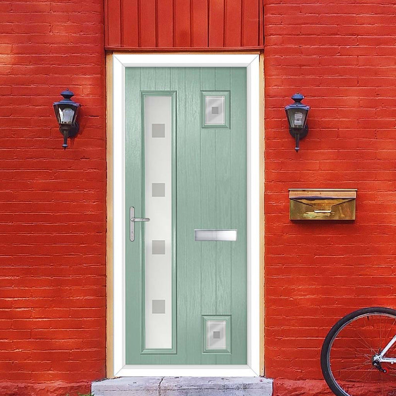 Cottage Style Hansa 3 Composite Front Door Set with Hnd Ellie Glass - Shown in Chartwell Green