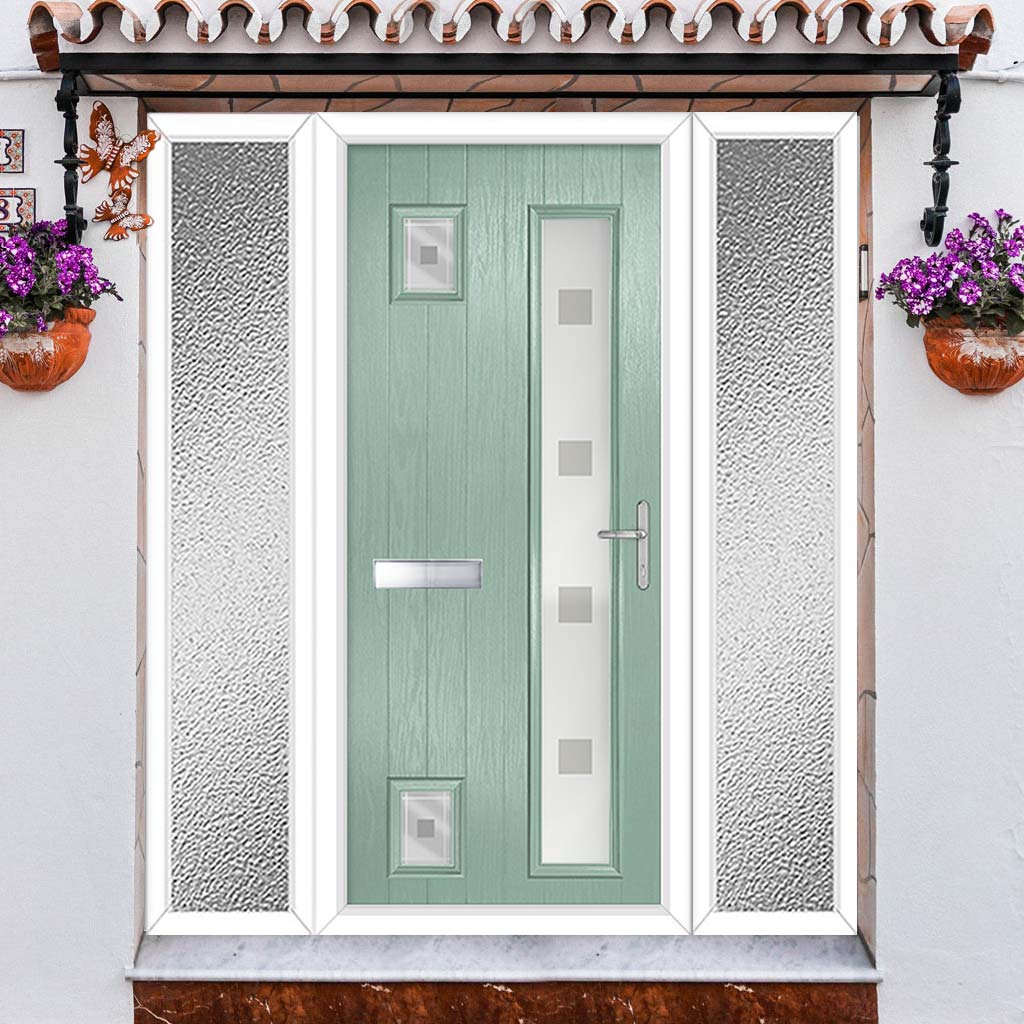 Cottage Style Hansa 3 Composite Front Door Set with Double Side Screen - Hnd Ellie Glass - Shown in Chartwell Green