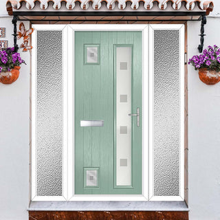 Image: Cottage Style Hansa 3 Composite Front Door Set with Double Side Screen - Hnd Ellie Glass - Shown in Chartwell Green