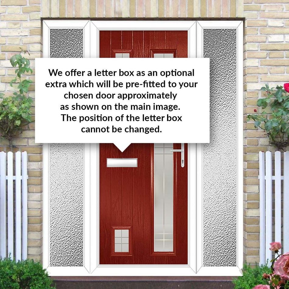 Cottage Style Hansa 3 Composite Front Door Set with Double Side Screen - Hnd Linear Glass - Shown in Red