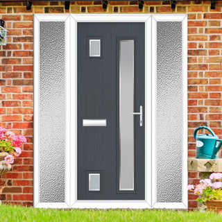 Image: Cottage Style Hansa 3 Composite Front Door Set with Double Side Screen - Hnd Ice Edge Glass - Shown in Slate Grey