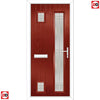 Cottage Style Hansa 3 Composite Front Door Set with Hnd Linear Glass - Shown in Red