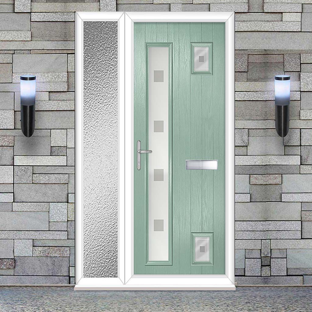 Cottage Style Hansa 3 Composite Front Door Set with Single Side Screen - Hnd Ellie Glass - Shown in Chartwell Green
