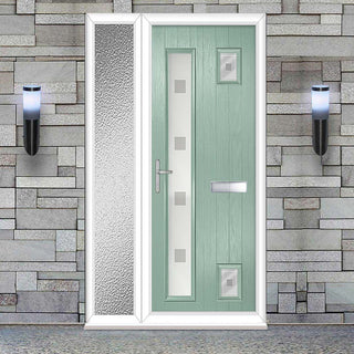Image: Cottage Style Hansa 3 Composite Front Door Set with Single Side Screen - Hnd Ellie Glass - Shown in Chartwell Green
