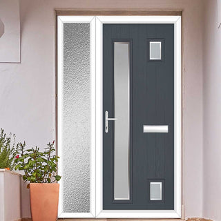 Image: Cottage Style Hansa 3 Composite Front Door Set with Single Side Screen - Hnd Ice Edge Glass - Shown in Slate Grey