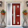 Cottage Style Hansa 3 Composite Front Door Set with Single Side Screen - Hnd Linear Glass - Shown in Red