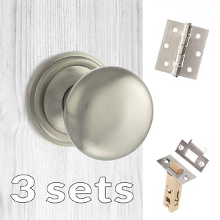 Image: Three Pack Harrogate Mushroom Old English Mortice Knob - Satin Nickel