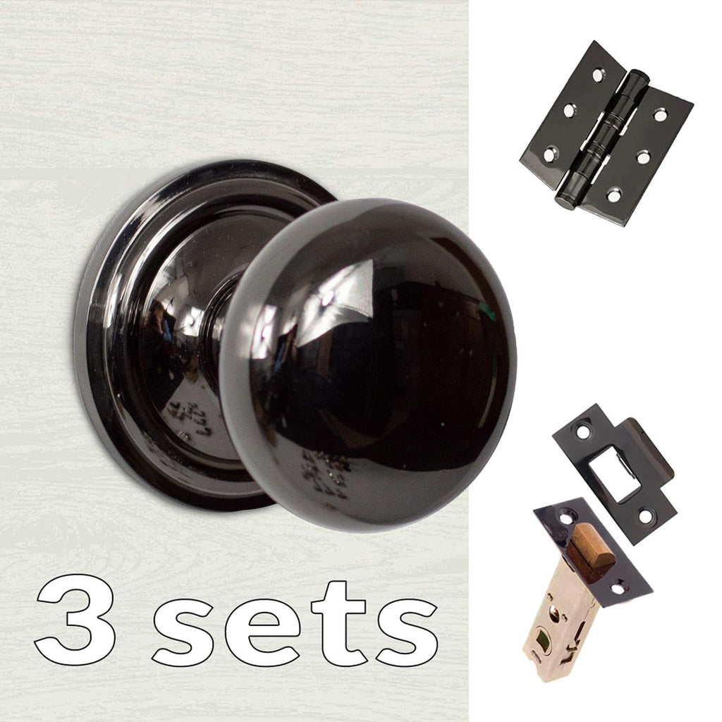 Three Pack Harrogate Mushroom Old English Mortice Knob Black Nickel Combo Handle Pack