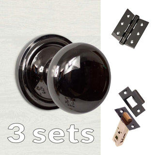 Image: Three Pack Harrogate Mushroom Old English Mortice Knob Black Nickel Combo Handle Pack