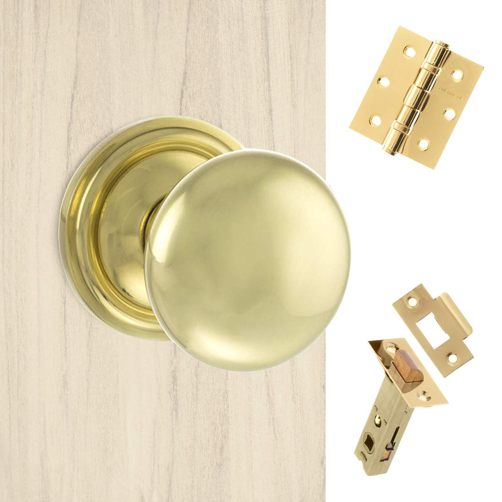 Harrogate Mushroom Old English Mortice Knob - Polished Brass Handle Pack