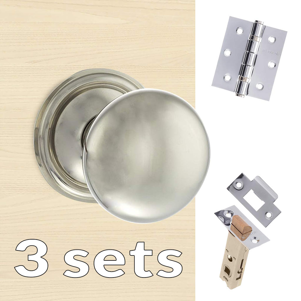 Three Pack Harrogate Mushroom Old English Mortice Knob - Polished Nickel