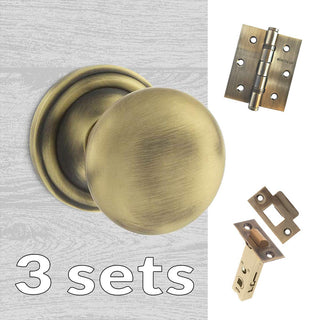 Image: Three Pack Harrogate Mushroom Old English Mortice Knob - Antique Brass