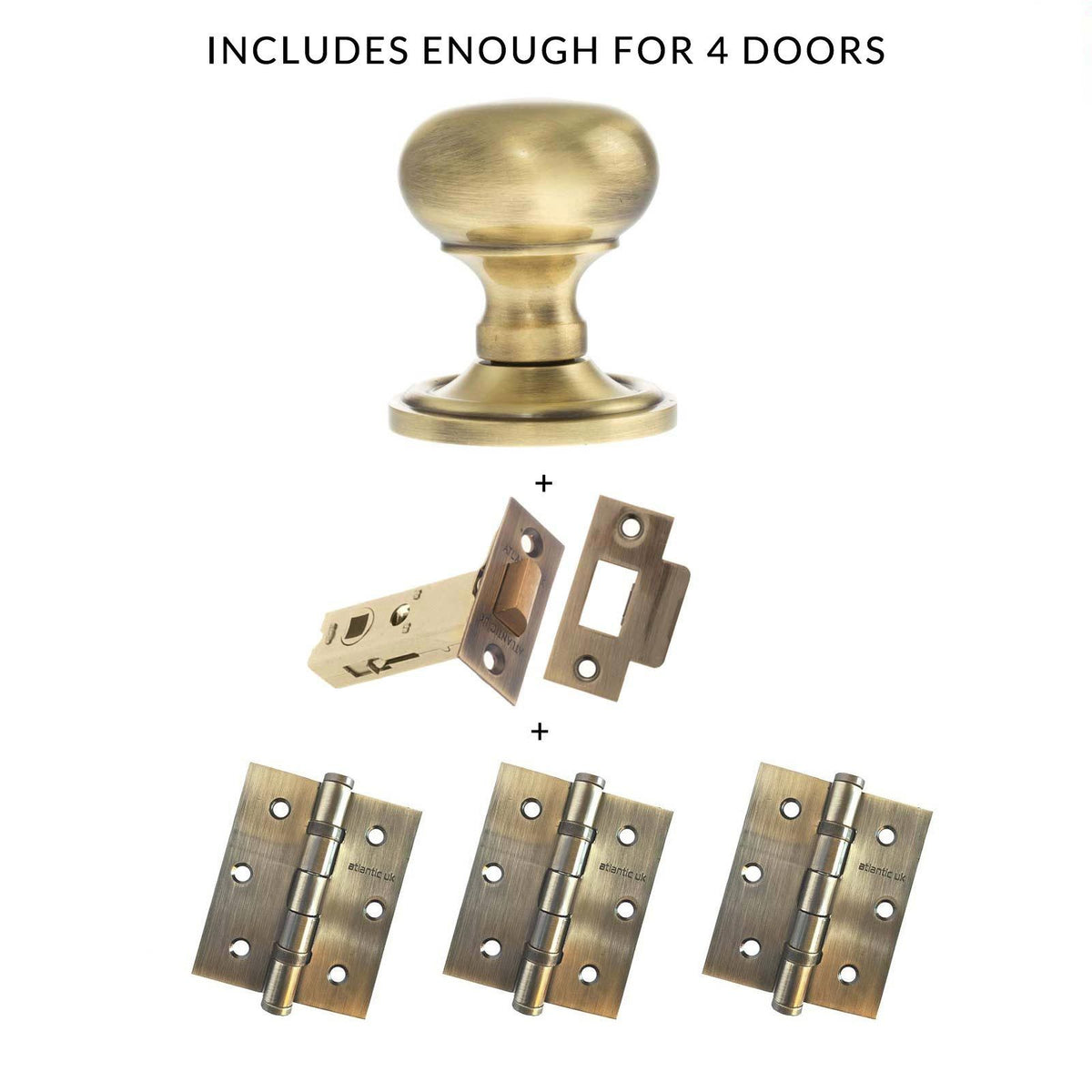 Four Pack Harrogate Mushroom Old English Mortice Knob - Antique Brass
