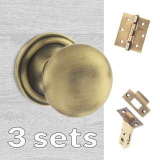 Image: Three Pack Harrogate Mushroom Old English Mortice Knob - Matt Antique Brass