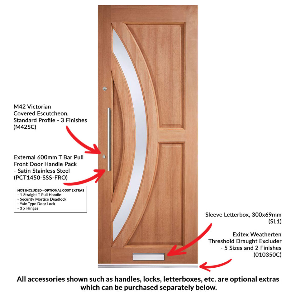Harrow Hardwood Front Door - Frosted Toughened Double Glazing