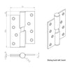 102x76mm Stainless Steel Rising Butt Hinge Pair Right or Left Hand, Not suitable for fire doors.