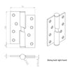 102x76mm Stainless Steel Rising Butt Hinge Pair Right or Left Hand, Not suitable for fire doors.