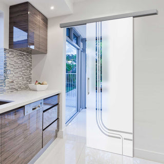 Image: Single Glass Sliding Door - Holburn 8mm Obscure Glass - Clear Printed Design - Planeo 60 Pro Kit