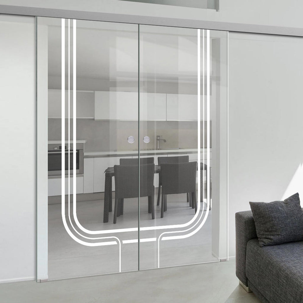 Double Glass Sliding Door - Holburn 8mm Clear Glass - Obscure Printed Design - Planeo 60 Pro Kit