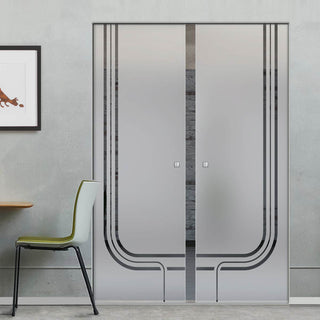 Image: Holburn 8mm Obscure Glass - Clear Printed Design - Double Absolute Pocket Door
