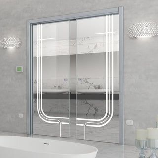 Image: Holburn 8mm Clear Glass - Obscure Printed Design - Double Evokit Pocket Door