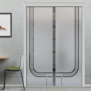 Image: Holburn 8mm Obscure Glass - Clear Printed Design - Double Evokit Pocket Door