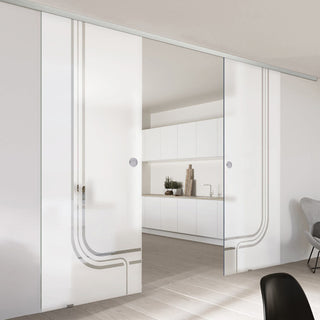 Image: Double Glass Sliding Door - Holburn 8mm Obscure Glass - Clear Printed Design - Planeo 60 Pro Kit