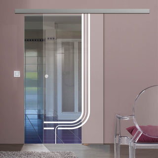 Image: Single Glass Sliding Door - Holburn 8mm Clear Glass - Obscure Printed Design - Planeo 60 Pro Kit