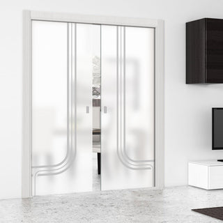 Image: Holburn 8mm Obscure Glass - Obscure Printed Design - Double Evokit Pocket Door