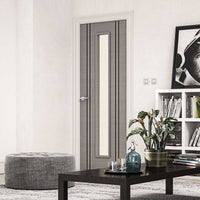 Bespoke Door - Flush Dark Grey Inlay - American Light Grey Ash Veneer - Clear Glass - 10 - Prefinished
