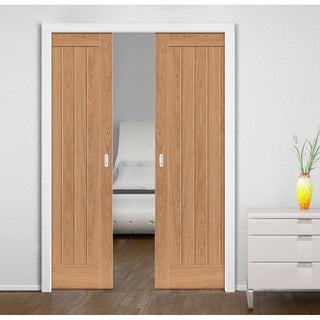 Image: Laminates Hudson Oak Coloured Double Evokit Pocket Doors - Prefinished