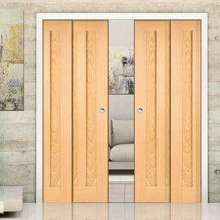 Image: Idaho 3 Panel Oak Veneer Staffetta Quad Telescopic Pocket Doors