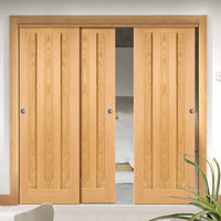 Three Sliding Doors and Frame Kit - Idaho 3 Panel Oak Door - Prefinished