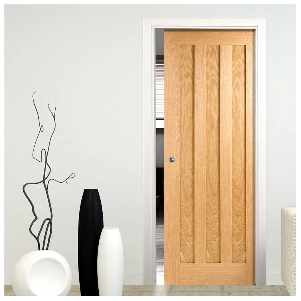 Idaho Oak 3 Panel Single Evokit Pocket Door