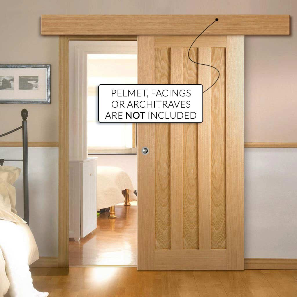 Single Sliding Door & Wall Track Idaho 3 Panel Oak Door Unfinished