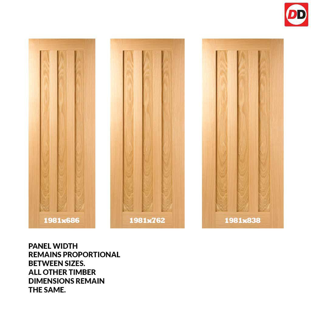 Two Sliding Wardrobe Doors & Frame Kit - Idaho 3 Panel Oak Door - Prefinished