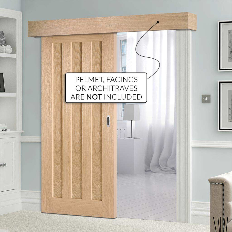 Single Sliding Door & Wall Track - Idaho 3 Panel Oak Door - Prefinished