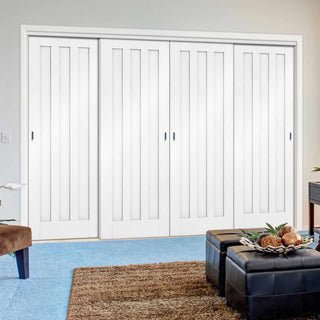 Image: Four Sliding Doors and Frame Kit - Idaho Panel Door - White Primed