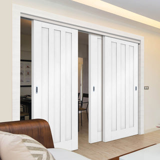 Image: Three Sliding Doors and Frame Kit - Idaho 3 Panel Door - White Primed