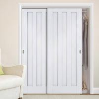 Two Sliding Wardrobe Doors & Frame Kit - Idaho Panel Door - White Primed
