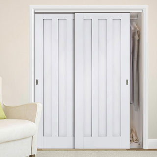 Image: Two Sliding Wardrobe Doors & Frame Kit - Idaho Panel Door - White Primed