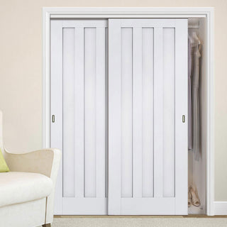 Image: Minimalist Wardrobe Door & Frame Kit - Two Idaho Panel Doors - White Primed 