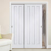 Two Sliding Wardrobe Doors & Frame Kit - Idaho Panel Door - White Primed